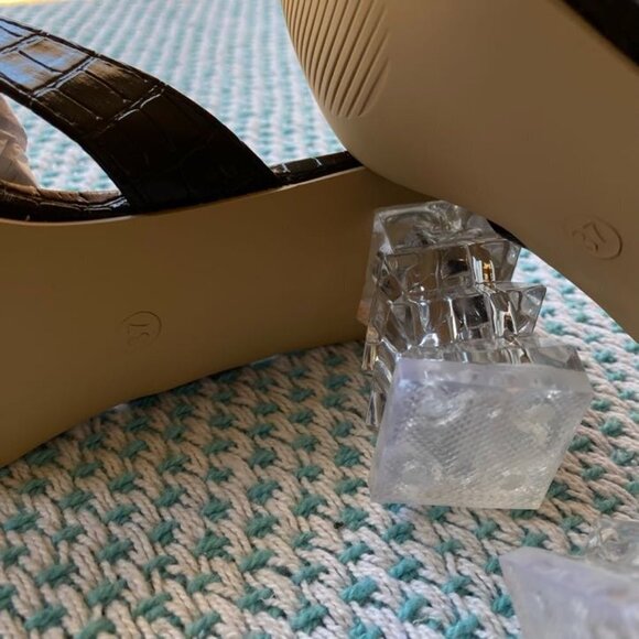 Square Heels Sandals Block Lucite Clear Chunky Heel Mules Peep Toe, Size EUR 37 - Picture 11 of 11